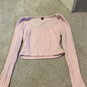 SHEIN Pink Ribbed Long Sleeve Top